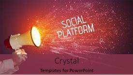  Presentation with yelling - Cool new PPT theme with young-woman-yelling-to-loudspeaker backdrop and a violet colored foreground