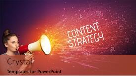  Presentation with yelling - Beautiful PPT theme featuring young-woman-yelling-to-loudspeaker backdrop and a red colored foreground