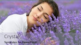  Presentation with lavender flowers - PPT theme enhanced with young woman is in the lavender field beautiful portrait face closeup summer landscape with red poppy flowers background and a light blue colored foreground