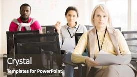  Presentation with african american women - Cool new PPT theme with young women and african-american backdrop and a tawny brown colored foreground