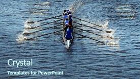  Presentation with athletes - Audience pleasing presentation theme consisting of young women athletes rowing boat backdrop and a ocean colored foreground