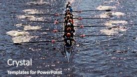  Presentation with teamwork rowing - Audience pleasing presentation theme consisting of young women athletes rowing boat backdrop and a dark gray colored foreground