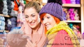  Presentation with colorful - Slide set consisting of young-women-buying-colorful-bobble background and a coral colored foreground