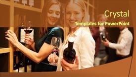  Presentation with bottle red wine - PPT theme consisting of young-women-buying-wine background and a tawny brown colored foreground