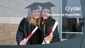  Presentation with graduation - Cool new PPT theme with young women celebrating their graduation backdrop and a seafoam green colored foreground