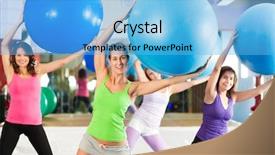  Presentation with ball sports - Presentation design enhanced with young women doing sports training background and a  colored foreground