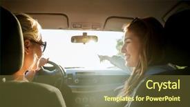  Presentation with women driving - Slides having young women driving in car background and a tawny brown colored foreground