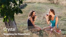  Presentation with wine tasting - Slide set with young women during a picnic background and a violet colored foreground