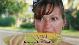  Presentation with corn cob - Colorful slides enhanced with young women eating messy corn on the cob backdrop and a coral colored foreground