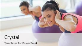  Presentation with women - Beautiful theme featuring young women exercising on fitness backdrop and a white colored foreground