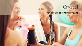  Presentation with workout - Colorful theme enhanced with young women group resting at the gym after workout backdrop and a lemonade colored foreground