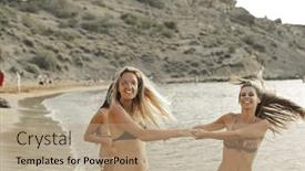  Presentation with fun - Slide deck consisting of young-women-have-fun background and a coral colored foreground