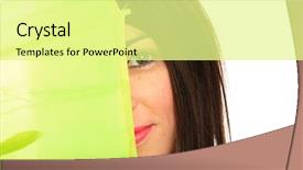  Presentation with umbrella - Cool new presentation design with young women holding a green backdrop and a  colored foreground