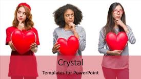  Presentation with human heart blue and red - Colorful PPT layouts enhanced with young women holding red heart backdrop and a red colored foreground