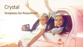  Presentation with girls trip - PPT layouts featuring young women in car background and a cream colored foreground