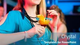  Presentation with club - Cool new PPT theme with young-women-in-club backdrop and a ocean colored foreground