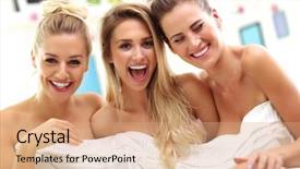  Presentation with women - Audience pleasing PPT theme consisting of young women in home spa backdrop and a coral colored foreground