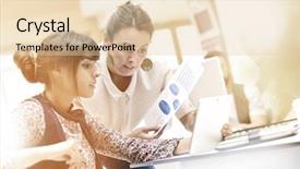  Presentation with digital art women - Slide deck with young women in office working background and a  colored foreground