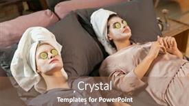  Presentation with clay faces - PPT layouts with young-women-in-silk-pajamas background and a coral colored foreground