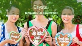  Presentation with oktoberfest - Beautiful presentation theme featuring young women in traditional bavarian clothes or tracht with a gingerbread souvenir heart in beergarden on oktoberfest backdrop and a tawny brown colored foreground