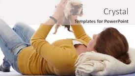  Presentation with guinea pig - Presentation design with young women lying on floor with guinea pig background and a lemonade colored foreground