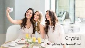  Presentation with women making - Beautiful PPT layouts featuring young women making selfie backdrop and a lemonade colored foreground