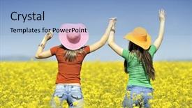  Presentation with rapeseed - Amazing slides having young women on blooming rapeseed field in summer backdrop and a light blue colored foreground