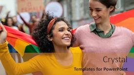  Presentation with women rights - Presentation theme featuring young-women-on-street-enjoying background and a gold colored foreground