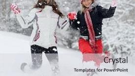  Presentation with women - PPT layouts consisting of young women outdoor in winter enjoying the snow background and a light gray colored foreground