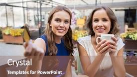  Presentation with people street - Beautiful presentation featuring young women paying for coffee backdrop and a coral colored foreground