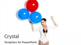  Presentation with mens fashion portrait - Amazing PPT layouts having young women posing with ballons backdrop and a  colored foreground