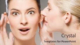  Presentation with sharing - Cool new PPT layouts with young women sharing their secret backdrop and a coral colored foreground