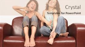  Presentation with women - PPT layouts consisting of young-women-sitting-on-sofa background and a lemonade colored foreground