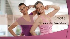  Presentation with building women - PPT theme having young-women-steaching-and-workingout background and a coral colored foreground