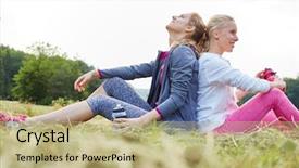  Presentation with women - Theme enhanced with young women taking a break background and a mint green colored foreground