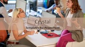  Presentation with brake - Slide set enhanced with young-women-talking-to-each background and a coral colored foreground