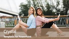  Presentation with digital - Presentation theme consisting of young women with a digital background and a coral colored foreground