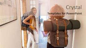  Presentation with backpacks - Beautiful presentation featuring young-women-with-backpacks-arriving backdrop and a lemonade colored foreground