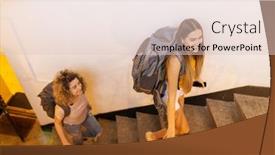  Presentation with backpacks - Presentation theme with young-women-with-backpacks-arriving background and a lemonade colored foreground