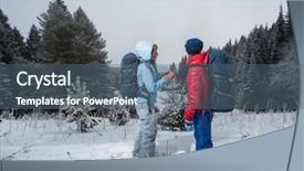  Presentation with backpacks - Slide deck enhanced with young women with backpacks standing in a snowy field background and a ocean colored foreground