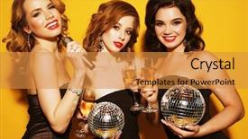  Presentation with disco balls - Presentation theme having young women with disco ball background and a gold colored foreground