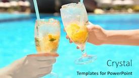  Presentation with lemonade - Theme having young women with glasses of lemonade near swimming pool background and a arctic colored foreground