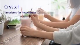  Presentation with protein bar - Colorful PPT theme enhanced with young women with protein shakes backdrop and a sky blue colored foreground