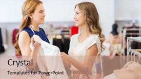  Presentation with consumerism - Beautiful PPT layouts featuring young women with shopping bags backdrop and a  colored foreground