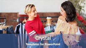  Presentation with vintage women - PPT theme enhanced with young women with takeaway coffee background and a  colored foreground