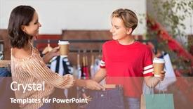  Presentation with vintage women - Amazing PPT theme having young women with takeaway coffee backdrop and a  colored foreground