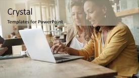  Presentation with village india women working - Presentation having young women working on laptop background and a soft green colored foreground