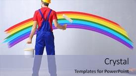  Presentation with rainbow - Beautiful theme featuring young worker and painted rainbow backdrop and a light blue colored foreground