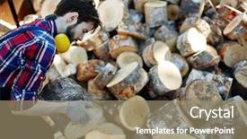  Presentation with forestry - Theme featuring young worker carrying log while background and a coral colored foreground