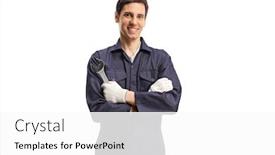  Presentation with worker - PPT layouts with young-worker-in-a-uniform background and a white colored foreground